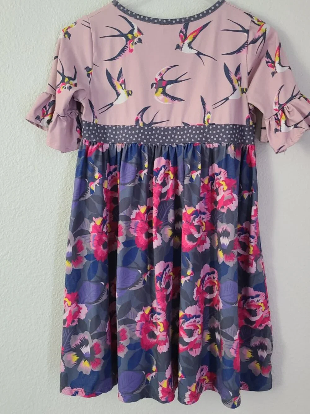 Little Miss Marmalade Girls Floral Bird Dress Pink Gray Size 7 150